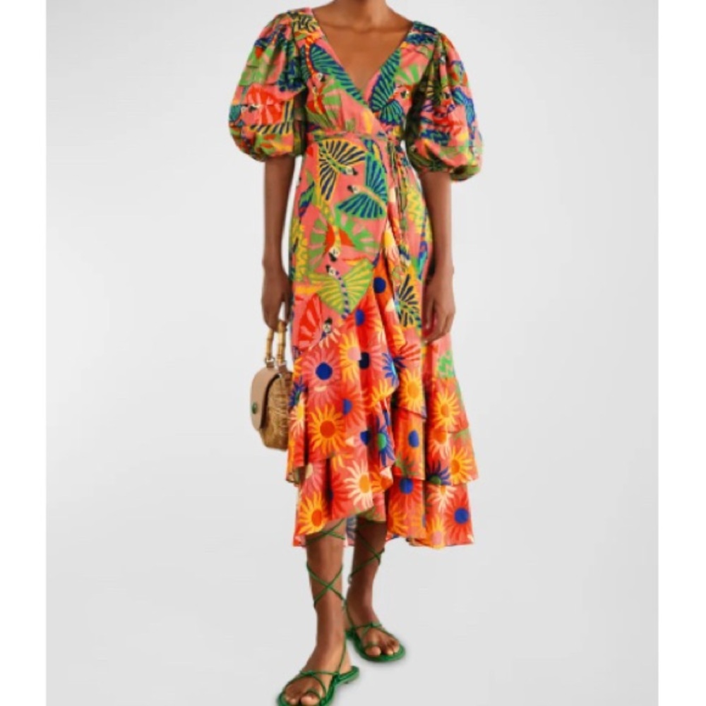 Farm Rio Macaw Ruffled Wrap Dress size Small